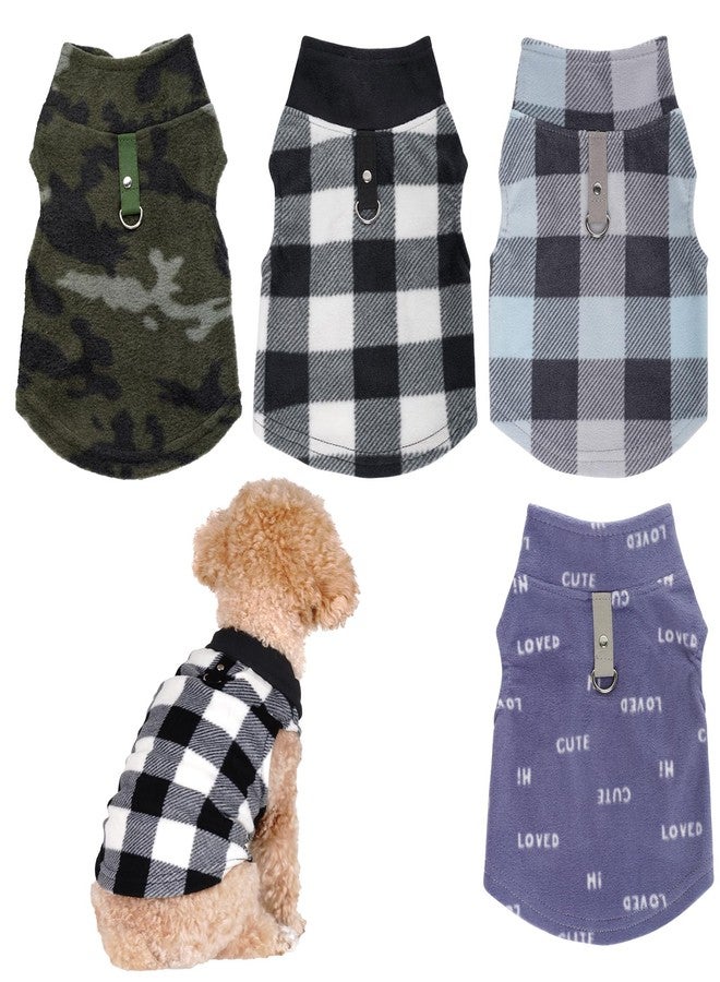 Rbenxia 4 Buffalo Plaid Dog Sweaters with Leash Ring Soft Fleece Vest Warm Puppy Pullover Jacket Cat Pets Winter Outfits (Blue-Gray, Black-White, Camouflage, Gray Letters, Small) - Image 1